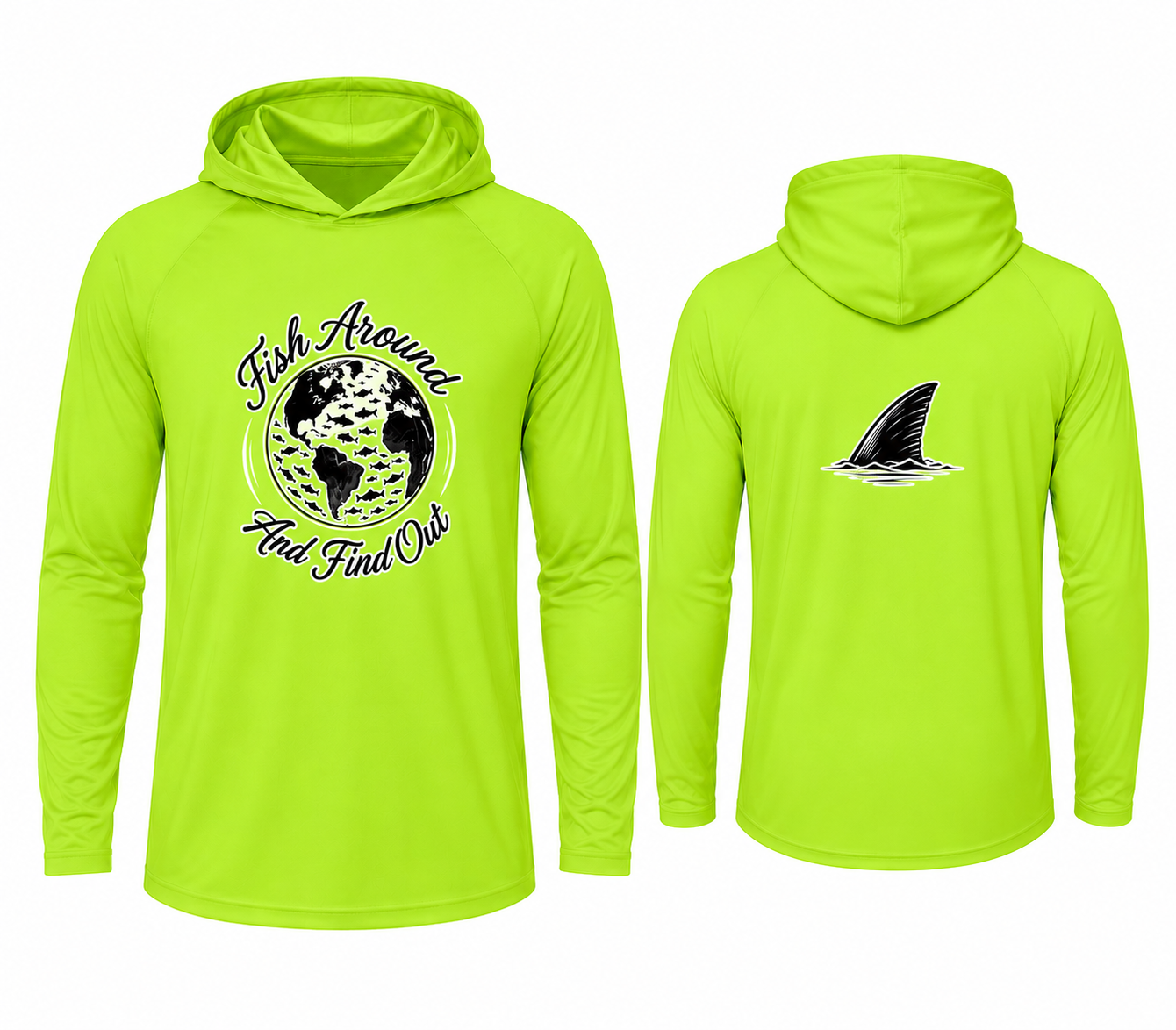 Raised Fin™ Fish Around & Find Out Performance Hoodie – Hi-Vis Green